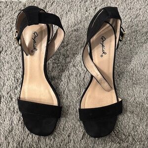 Qupid Black Ankle-Strap Block Heel Sandals